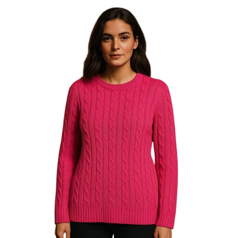 White Stag Vibrant Pink Cable Knit Sweater Cozy Long‎ Sleeve Pullover L Nwot
